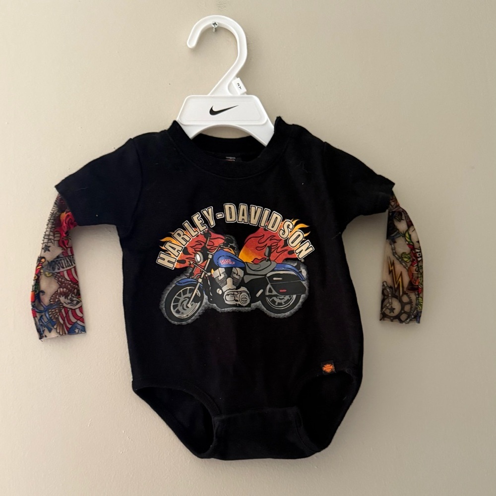 Harley-Davidson Black Baby Bodysuit with Colorful Sleeves
